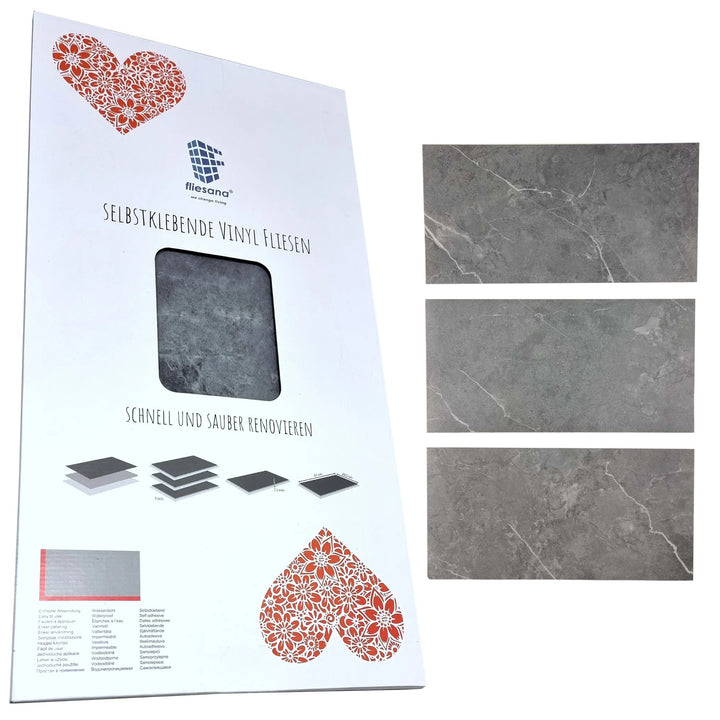 Self-adhesive tiles for wall floor Fliesana, set of 3 pieces, waterproof, natural stone pattern, dark gray color