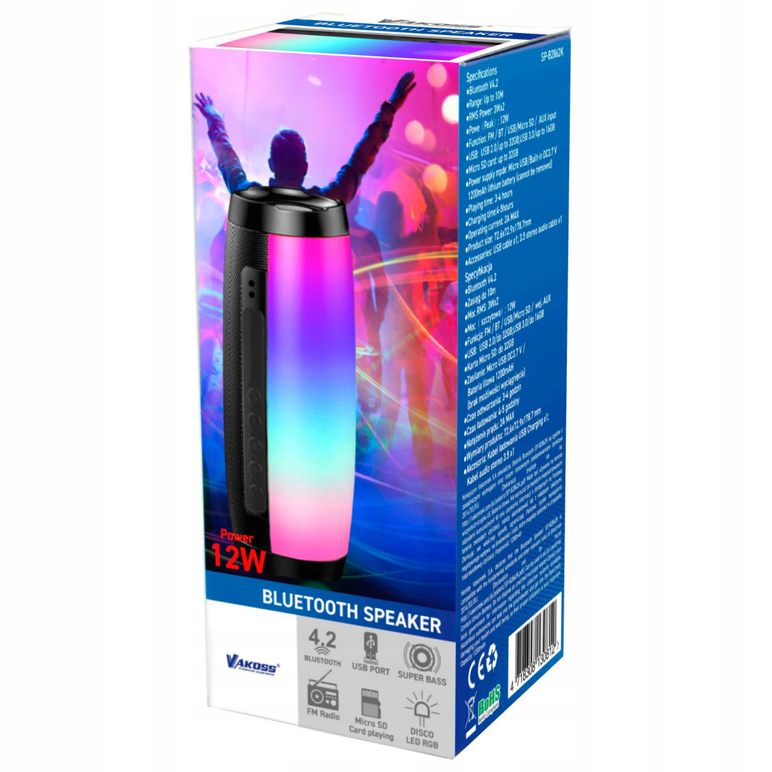 Vakoss wireless speaker, Bluetooth, SD, USB, AUX, FM radio, backlight, SP-B2862K