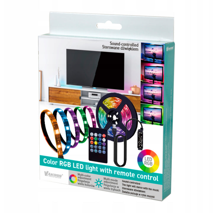 Vakoss RGB LED strip, for TV backlighting, sound controlled, remote control, LA-C612