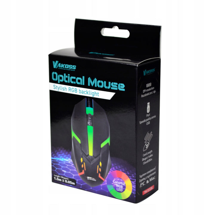 Vakoss gaming mouse, RGB backlight, 1000dpi, TM-5133K