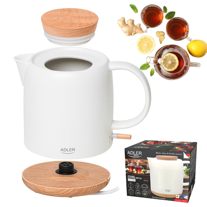 Ceramic electric kettle 1.0L, 1200W, ecru, Adler AD 1304