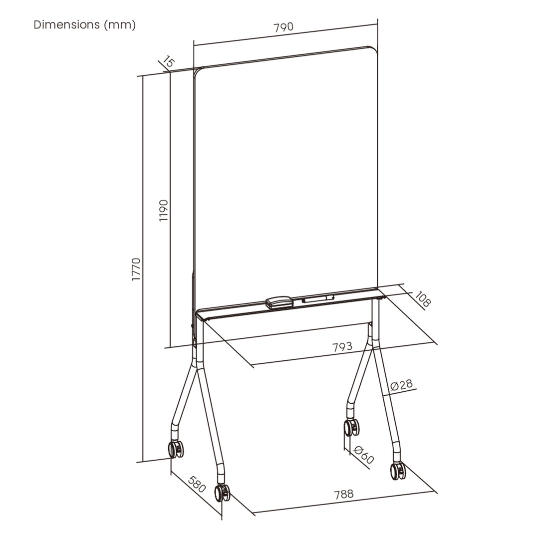 Ergo Office mobile dry erase board, vertical orientation, white, single sided, with shelf, board dimensions 1190x790mm, ER-305