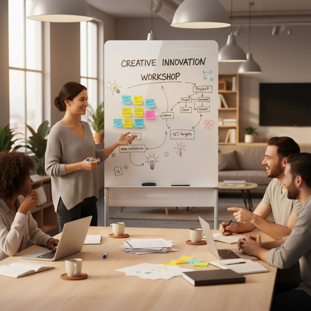 Ergo Office mobile dry erase board, vertical orientation, white, single sided, with shelf, board dimensions 1190x790mm, ER-305