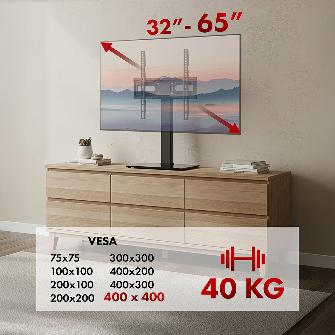 Universal-TV-Ständer Maclean, für RTV-Schrank, Ständer, max. 40kg, max. VESA 400x400, Höhen- und Winkelverstellung, für TV-Geräte 32-65", MC-1240