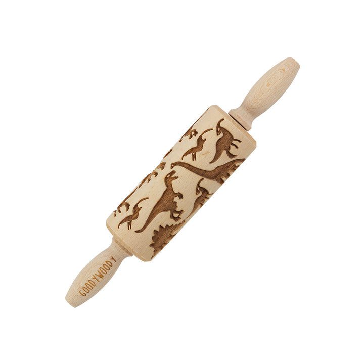 Rouleau à gâteau gravé Goody Woody, 23,5 cm, bois de hêtre, motif dinosaure