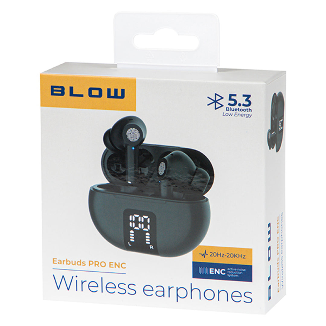 BLOW wireless headphones, Bluetooth 5.3, LED display, ENC system, PRO ENC BLACK