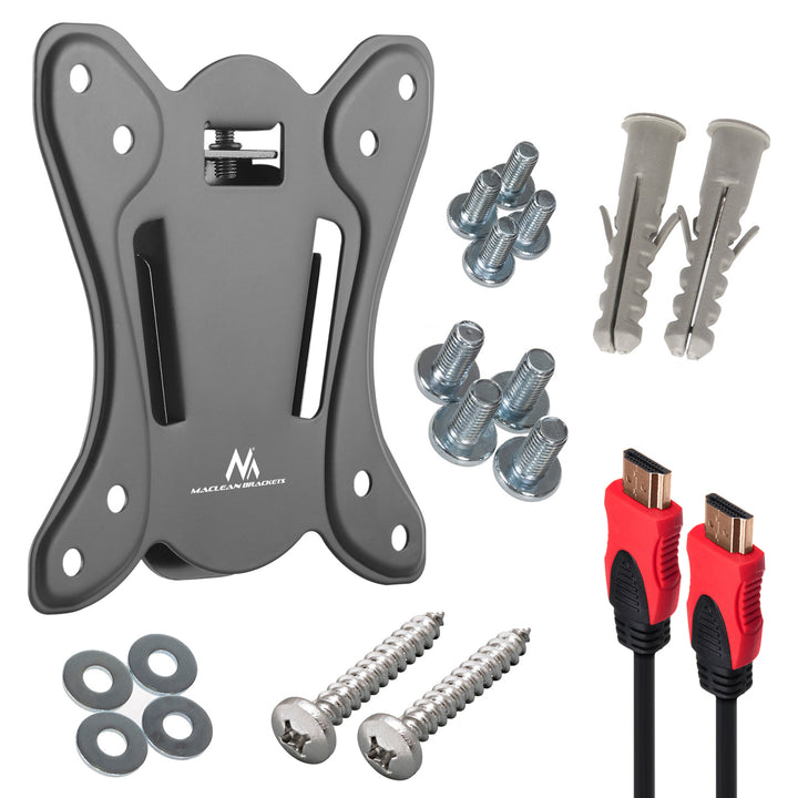 Maclean MC-715A Soporte de TV, VESA máx. 100x100, 13-27", 25kg + Cable HDMI 2.0 4K 3D UHD 1,8m cobre 48 bit