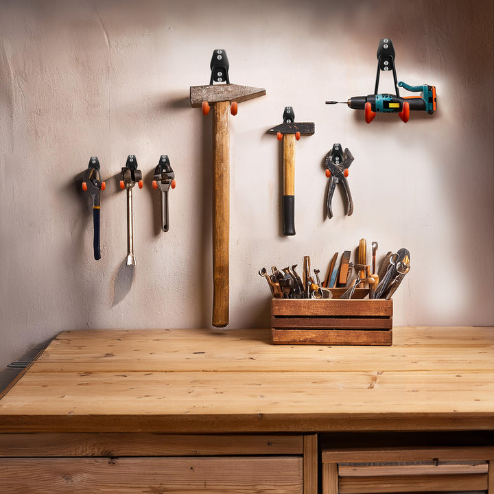 Soporte de pared para garaje Maclean, para neumáticos, herramientas de jardín, escalera, mangueras. acero, carga máxima 70kg, MC-442 + MC-443 carga máxima 50kg + MC-444 carga máxima 25kg