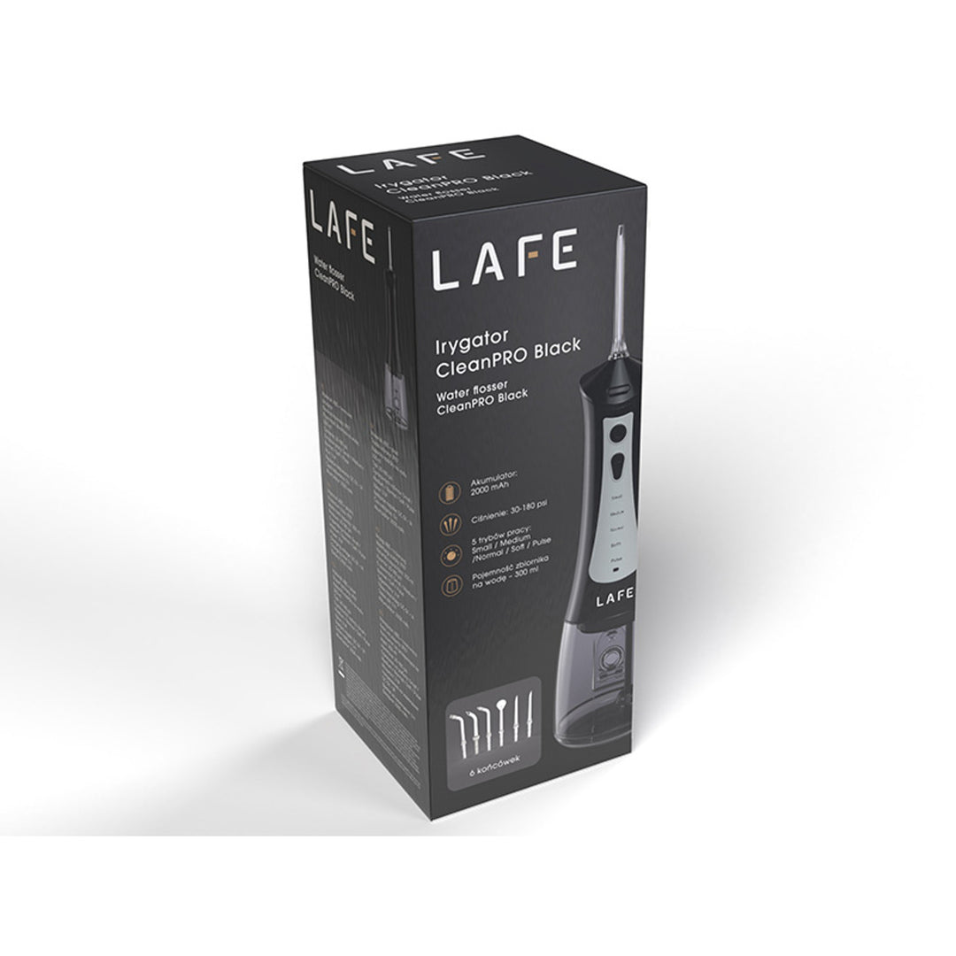 LAFE dental irrigator, 5 modes, 6 tips, black, CleanPRO