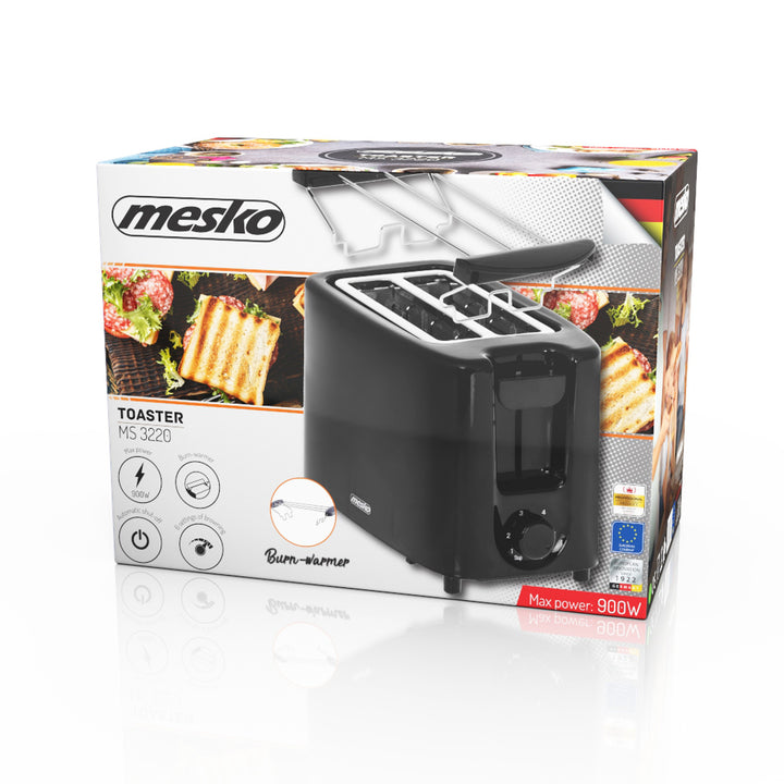 Mesko toaster, 2 slice toaster, 900W, black, MS 3220