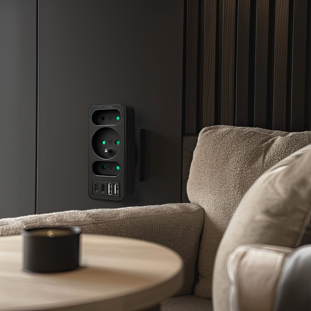 Current socket x3 + 4xUSB Maclean, splitter with 3 sockets, 2xUSB A, 2xUSB C PD 20W, 1x16A + 2x6A, MCE248 F/B