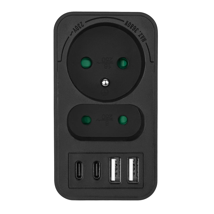 Maclean current socket x2 + 4xUSB, splitter with 2 sockets, 2xUSB A, 2xUSB C PD 20W, 1x16A + 1x6A, MCE249 F/B