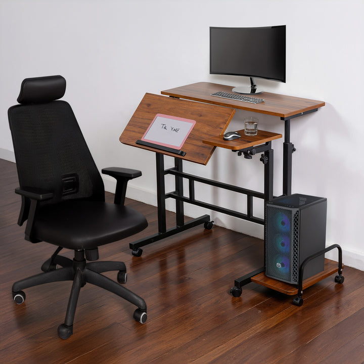 Maclean mobile laptop table desk, black, top 80x60cm, 50kg max, height adjustment 67-115 cm, MC-124 B