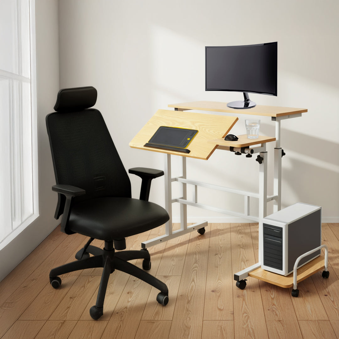 Mobiler Laptop-Tisch Maclean, weiß, Platte 80x60cm, 50kg max, Höhenverstellung 67-115cm , MC-124 W