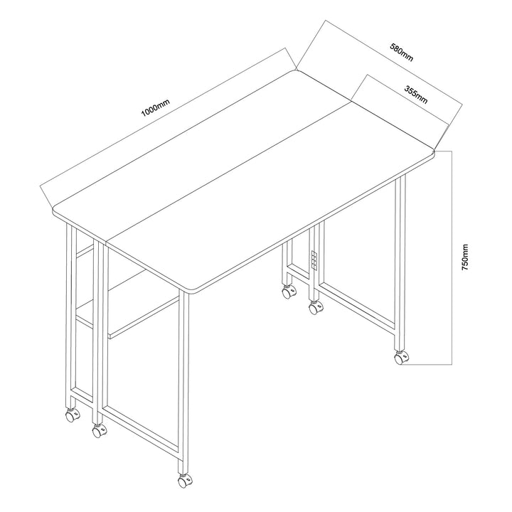 Maclean Klapptisch, weiß, fahrbar, Platte 100x58cm, max. 50kg, MC-126 W