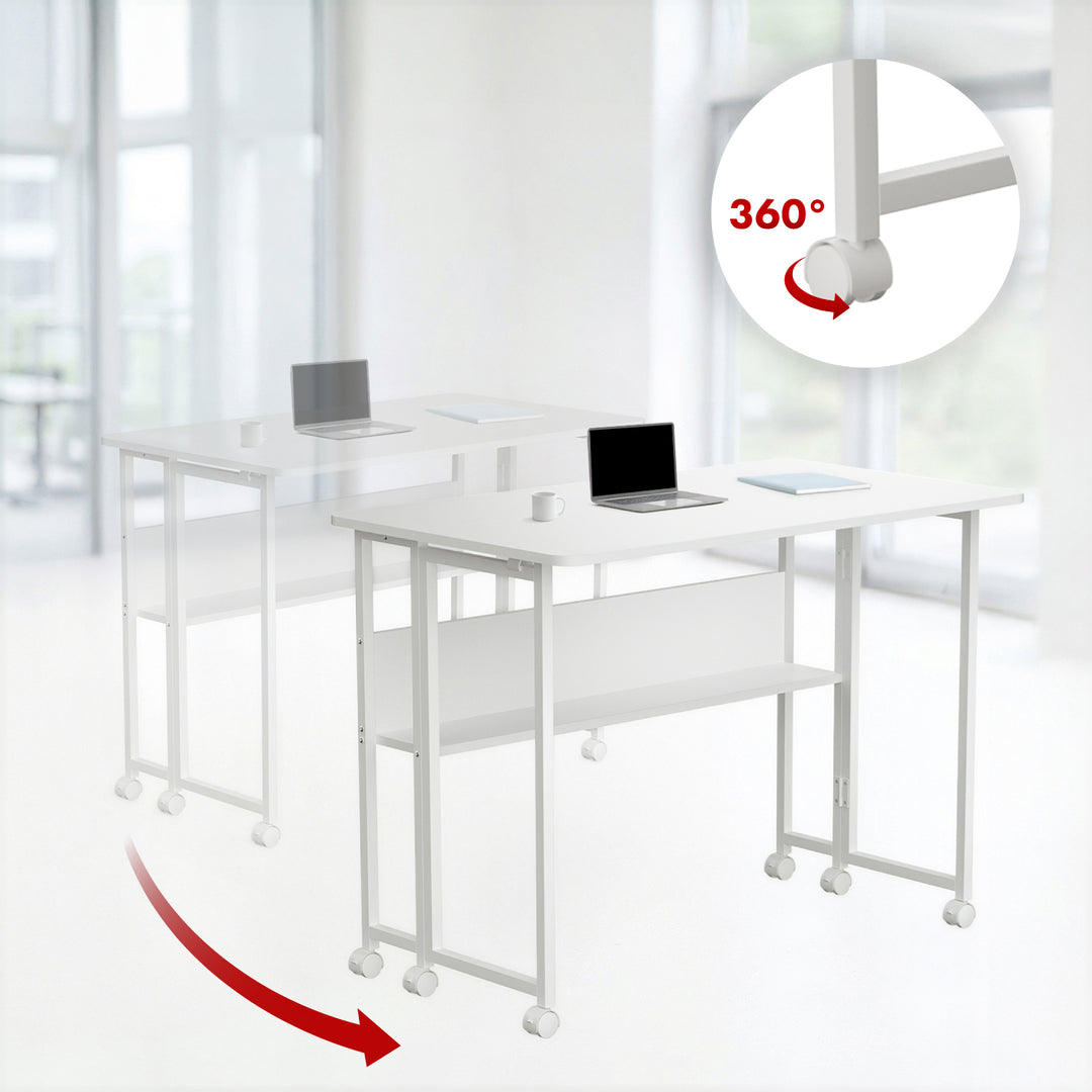 Maclean Klapptisch, weiß, fahrbar, Platte 100x58cm, max. 50kg, MC-126 W