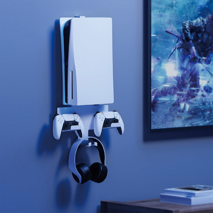 Support mural blanc PS5 avec support de tablette, 10kg max,RS181 + Support mural blanc pour console Playstation 5, 10kg max, NanoRS RS180