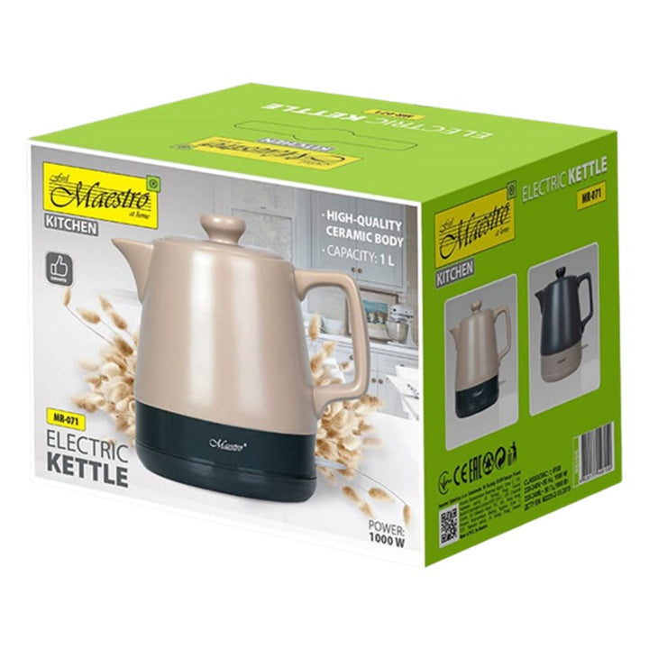 Ceramic electric kettle 1l Maestro MR-071 Beige 1000W, UK plug