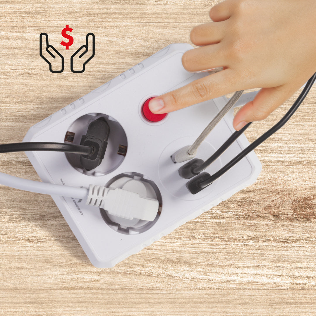 Multiprise Maclean, câble d'extension 2 prises + 3xUSB, 110-240V AC 50/60Hz, 2.1A max 2500W, 1.5m, blanc, MCE387 W