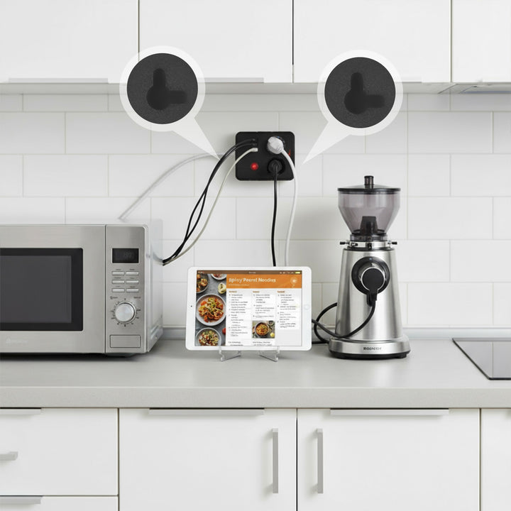 Multiprise Maclean, câble d'extension 2 prises + 3xUSB, 110-240V AC 50/60Hz, 2.1A max 2500W, 1.5m, noir, MCE387 B