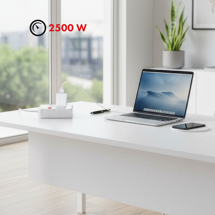 Maclean power strip, extender 2 sockets + 3xUSB, 110-240V AC 50/60Hz, 2.1A max 2500W, 3 m, white, MCE388 W