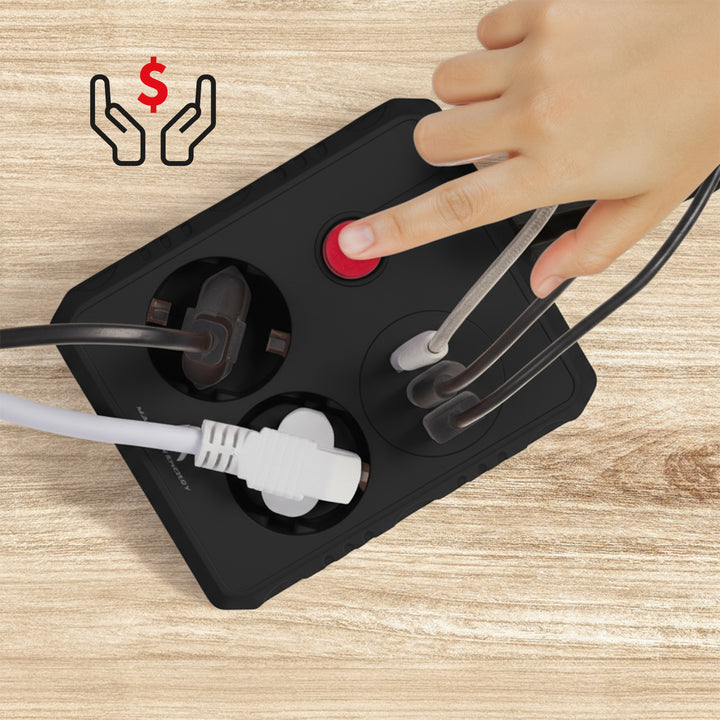 Multiprise Maclean, câble d'extension 2 prises + 3xUSB, 110-240V AC 50/60Hz, 2.1A max 2500W, 3 m, noir, MCE388 B