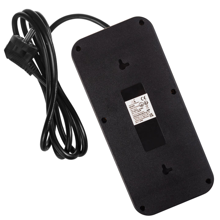 Multiprise Maclean, rallonge 6 prises + 4xUSB, 110-240V AC 50/60Hz, 2.1A max 2500W, 1.5 m, noir, MCE389 B
