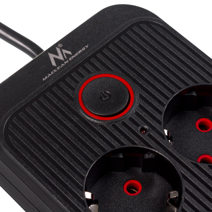 Multiprise Maclean, rallonge 6 prises + 4xUSB, 110-240V AC 50/60Hz, 2.1A max 2500W, 1.5 m, noir, MCE389 B