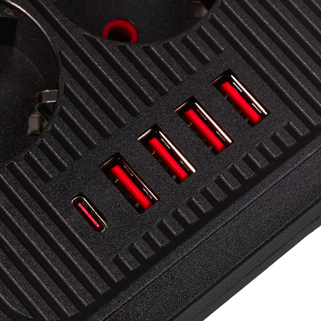 Multiprise Maclean, rallonge 6 prises + 4xUSB, 110-240V AC 50/60Hz, 2.1A max 2500W, 3m, noir, MCE391 B