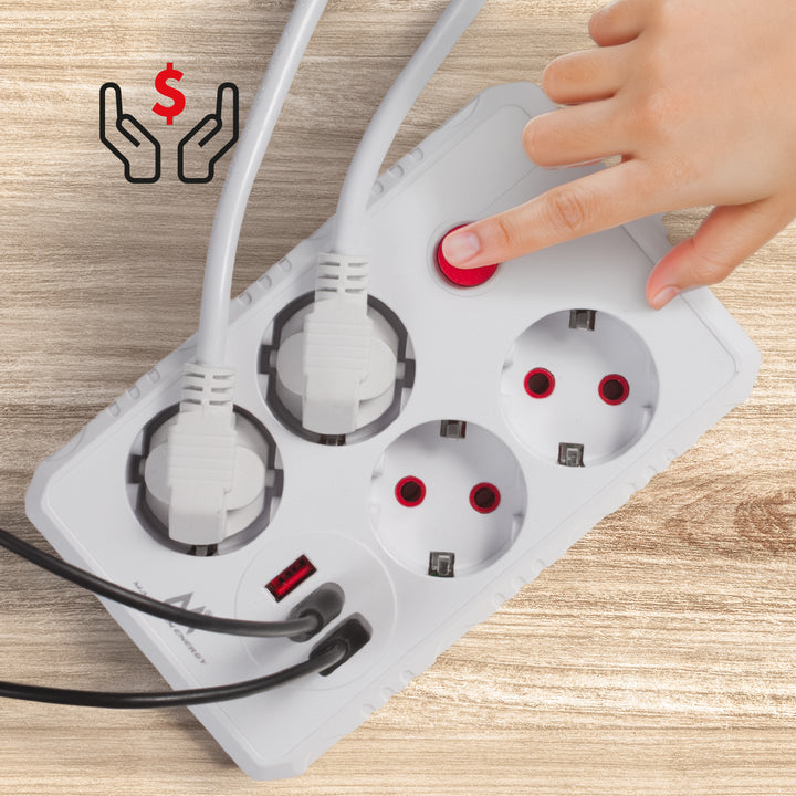 Steckdosenleiste 4 Steckdosen 2500W 3xUSB weiß 1,5m