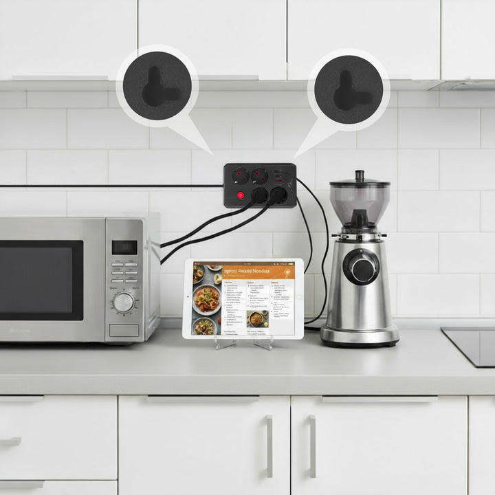 Maclean Steckdosenleiste, 4-Steckdosen-Verlängerungskabel + 3xUSB, 110-240V AC 50/60Hz, 2.1A max 2500W, 3m, schwarz, MCE393 B