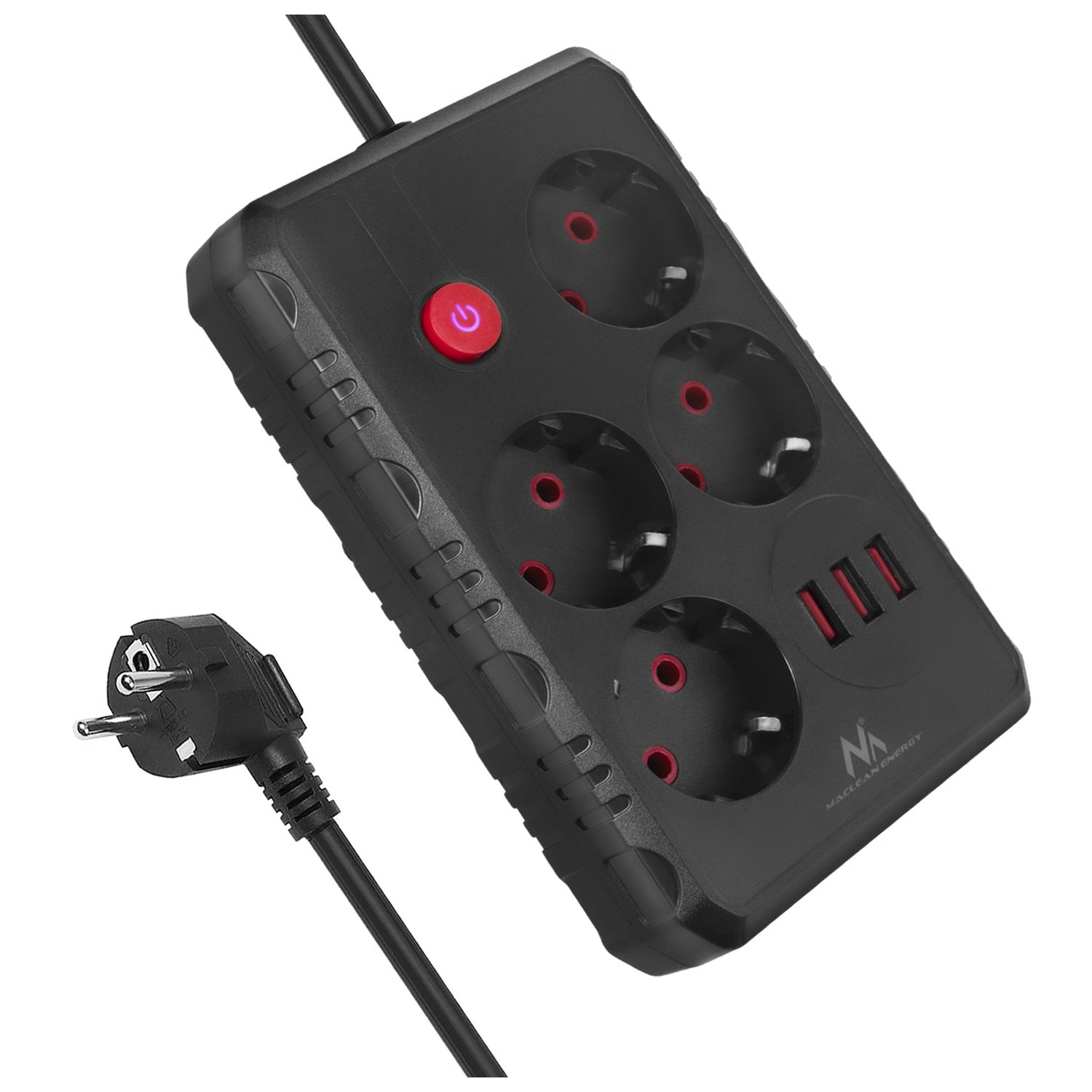 Maclean power strip, 4-socket extension cable + 3xUSB, 110-240V AC 50 ...