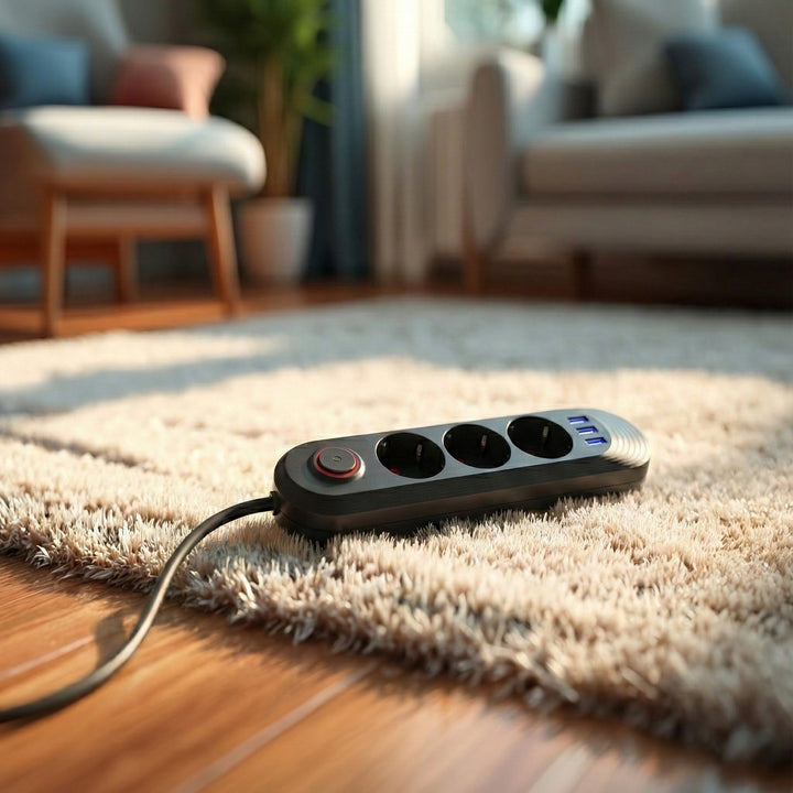 Maclean power strip, 3-socket extension cable + 3xUSB, 110-240V AC 50/60Hz, 2.1A max 2500W, 1.5m, black, MCE394 B