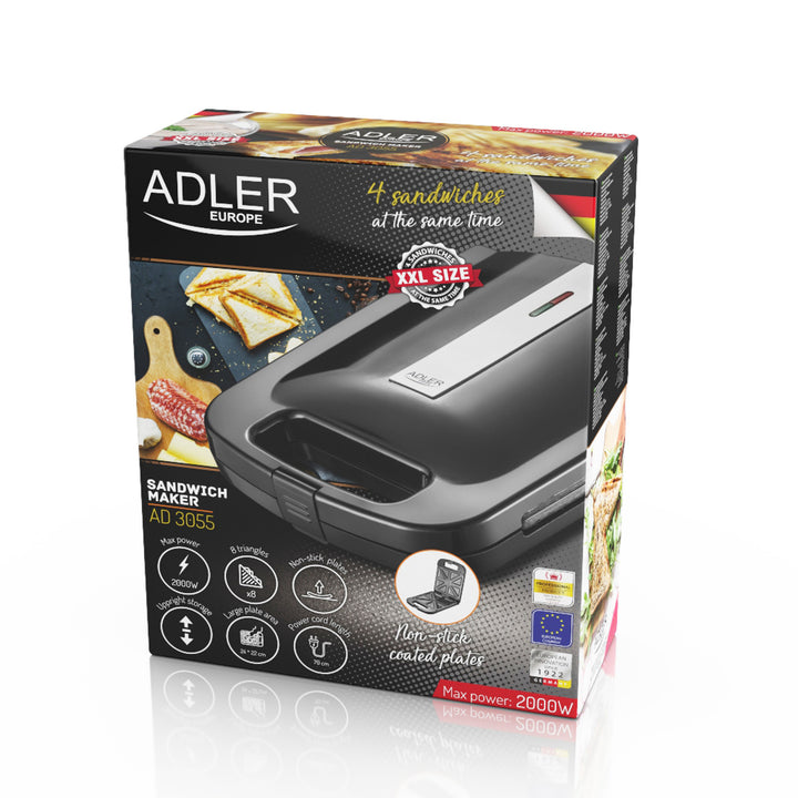 Adler AD 3055 black 2000 Watt sandwich maker for 4 sandwiches