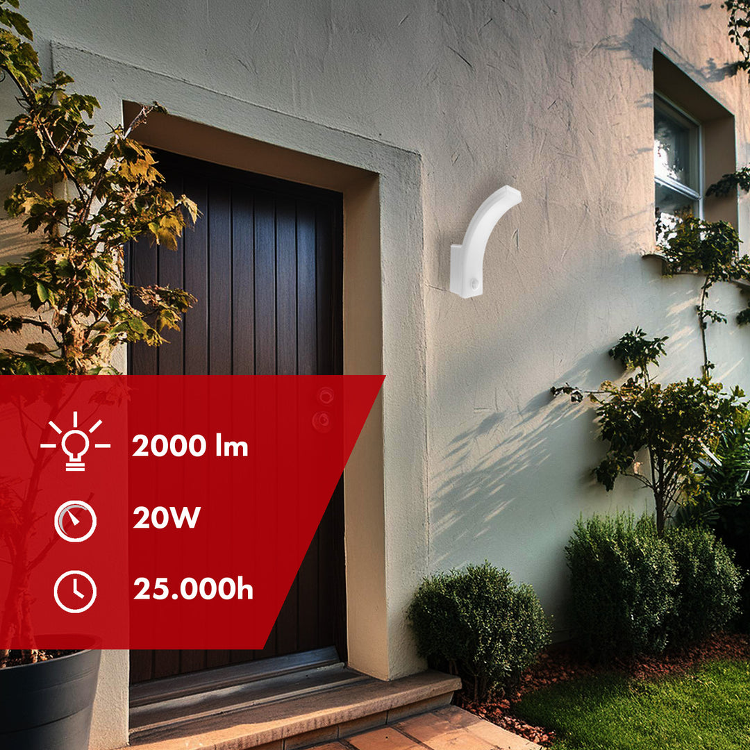 Maclean motion sensor LED lamp, PIR motion sensor, white, 20W, IP65, 2000lm, neutral white (4000K) MCE512 W, 4 pieces