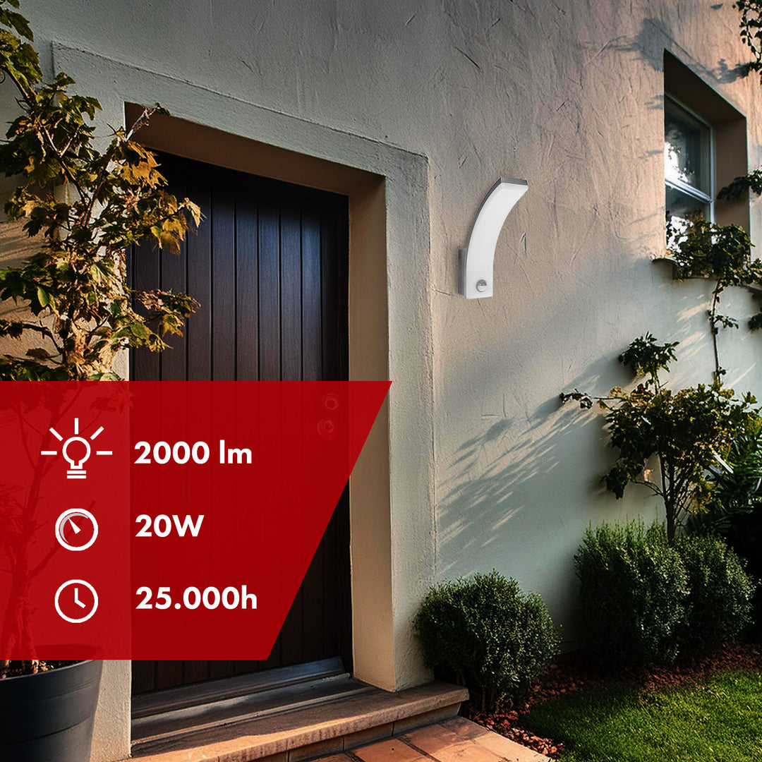 Maclean motion sensor LED lamp, PIR motion sensor, grey, 20W, IP65, 2000lm, neutral white (4000K) MCE512 GR, 2 pieces