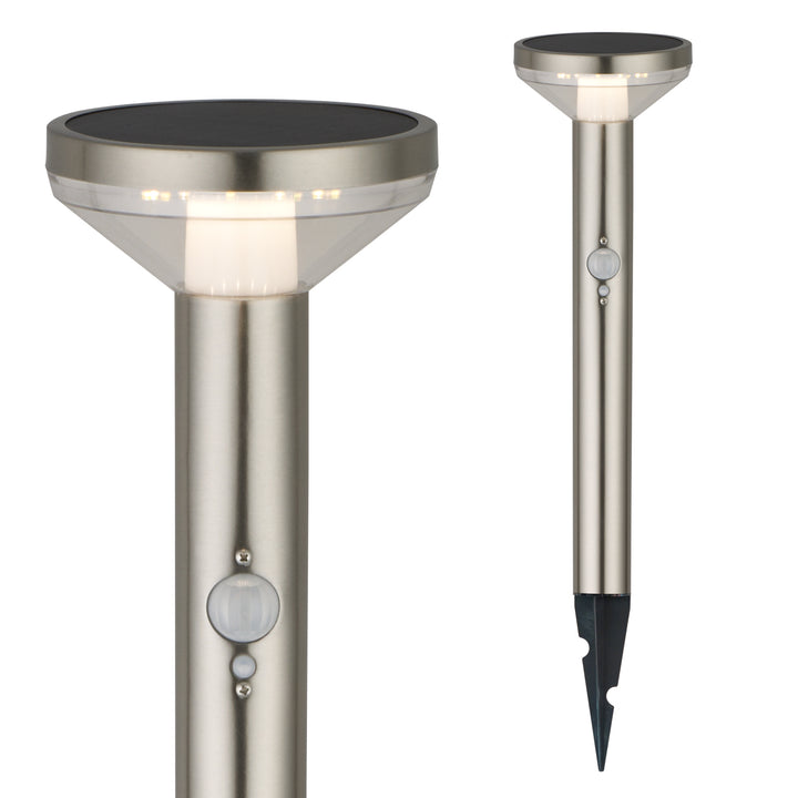 Maclean MCE465 C/M Solar LED Light, con sensor, 3 modos,enchufable, Li-ion 18650, IP44, 3,7V, 1200 mAh, Cromo mate, 6 piezas