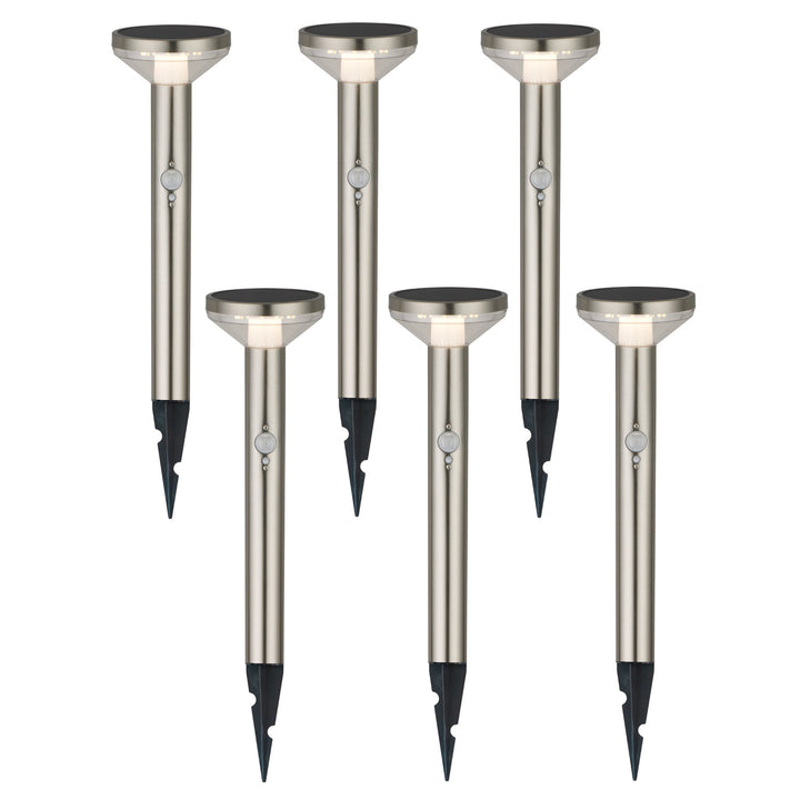 Maclean MCE465 C/M Solar LED Light, con sensor, 3 modos,enchufable, Li-ion 18650, IP44, 3,7V, 1200 mAh, Cromo mate, 6 piezas