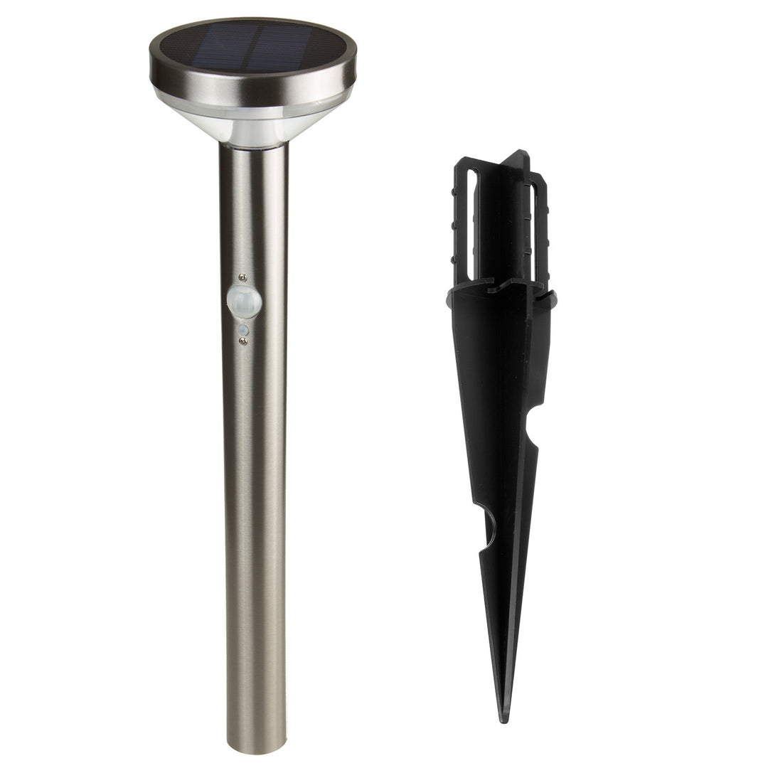 Maclean MCE465 C/M Solar LED Light, con sensor, 3 modos,enchufable, Li-ion 18650, IP44, 3,7V, 1200 mAh, Cromo mate, 8 piezas