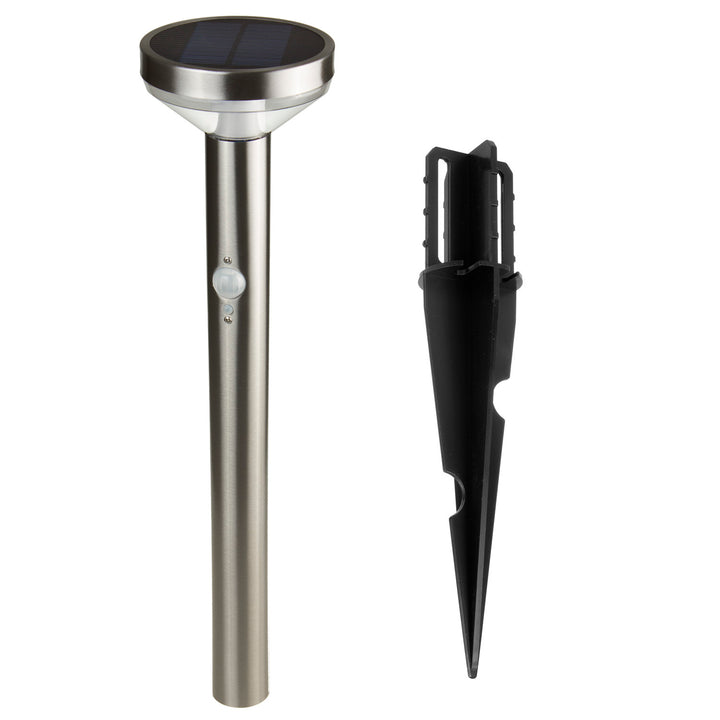 Maclean MCE465 C/M Solar LED Light, con sensor, 3 modos,enchufable, Li-ion 18650, IP44, 3,7V, 1200 mAh, Cromo mate, 8 piezas