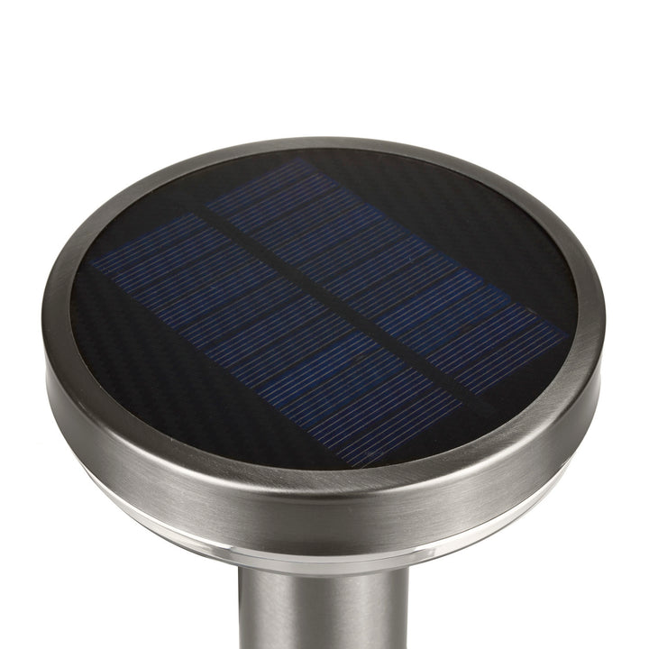 Maclean MCE465 C/M Solar LED Light, con sensor, 3 modos,enchufable, Li-ion 18650, IP44, 3,7V, 1200 mAh, Cromo mate, 8 piezas