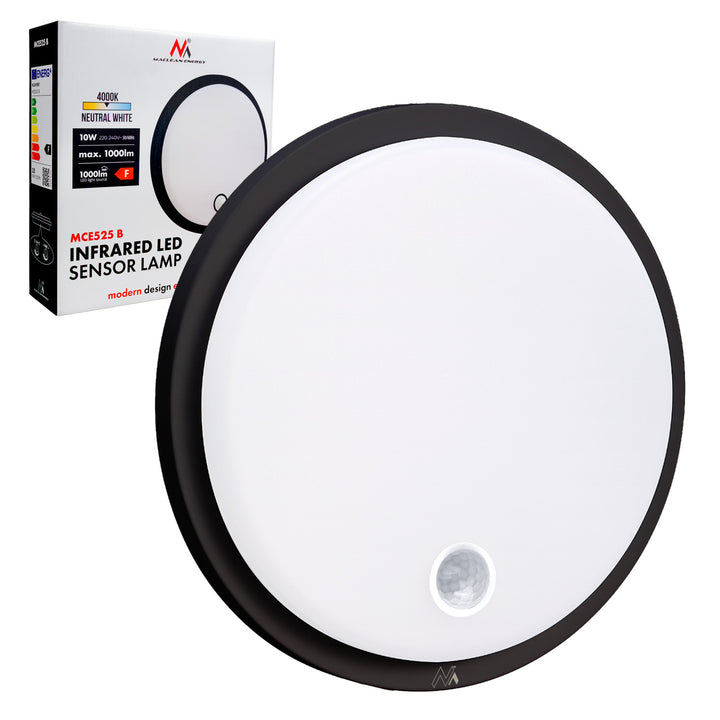 Maclean LED lamp with motion sensor, PIR sensor, black, 10W, IP65, 1000lm, neutral color, MCE525 B