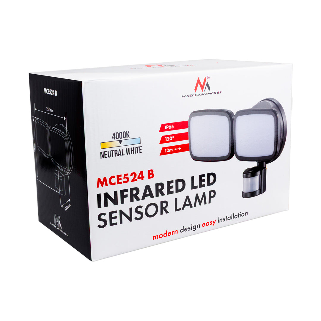 LED-Wandleuchte Maclean, mit PIR-Sensor, 20 W, 1500 lm, IP65, neutralweiß 4000 K, schwarz, MCE524 B