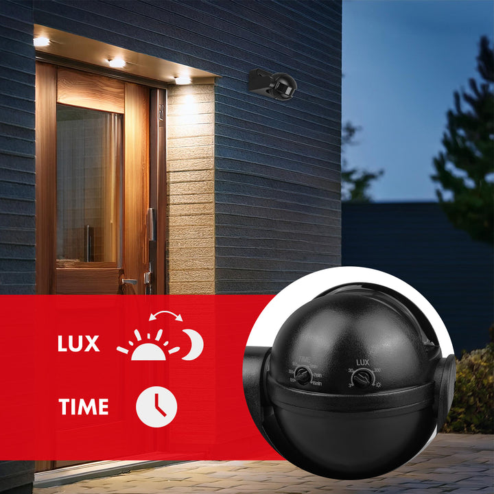 PIR-Bewegungsmelder Maclean, Infrarot, IP44, schwarz mit schwarzer Blende, Reichweite 12 m, max. Belastung 300/1200 W, MCE358 B/B