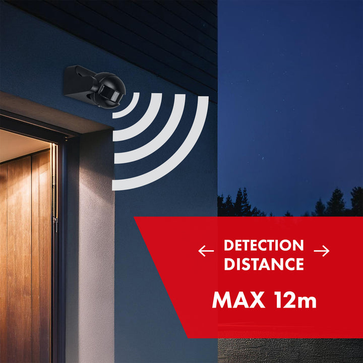 PIR-Bewegungsmelder Maclean, Infrarot, IP44, schwarz mit schwarzer Blende, Reichweite 12 m, max. Belastung 300/1200 W, MCE358 B/B