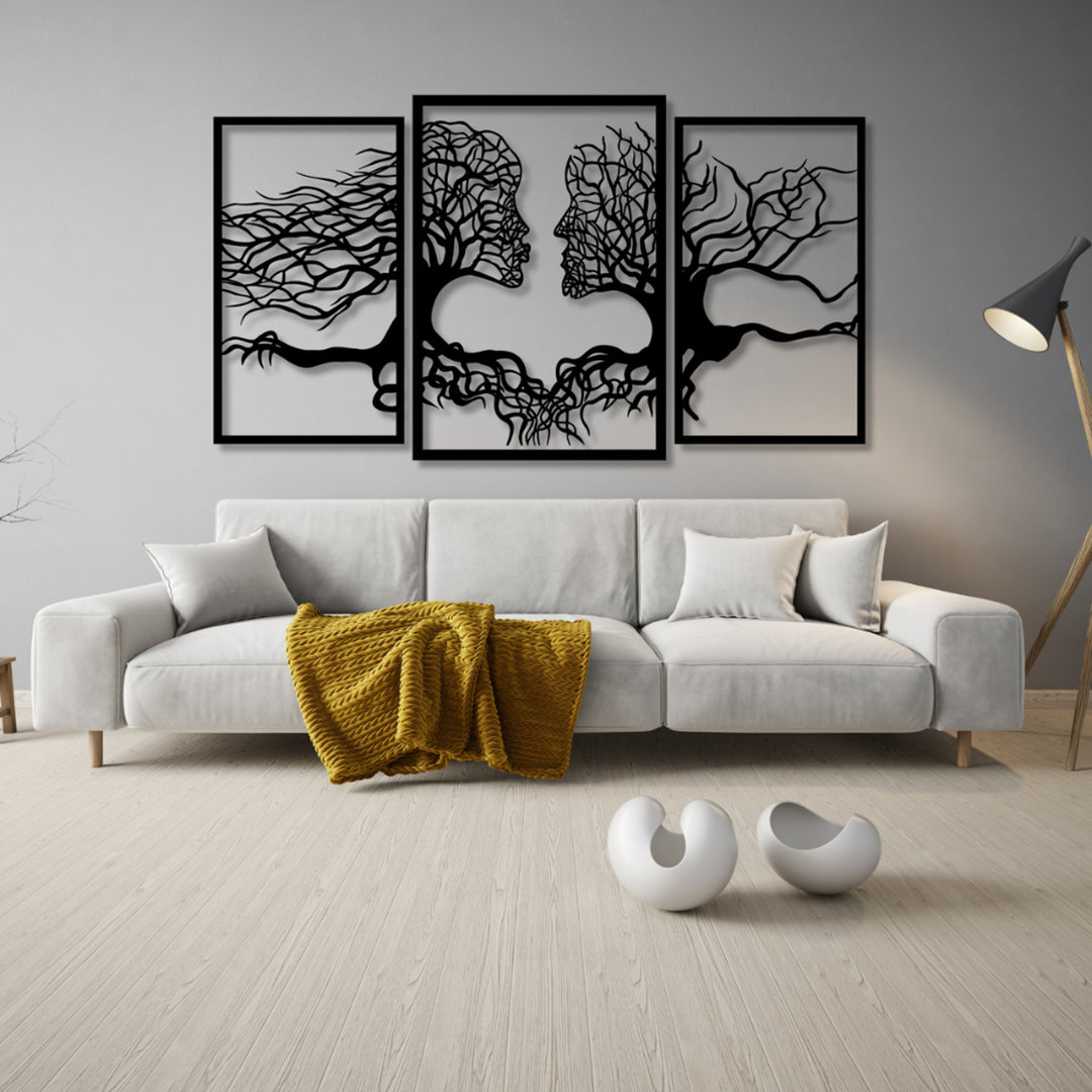 Tableau Eyoka ajouré, décoration murale 3D, tableau 3D "Visages d'arbres" 150x90cm Noir
