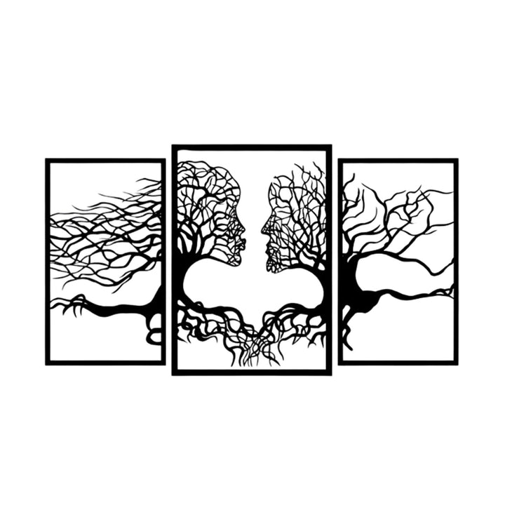 Tableau Eyoka ajouré, décoration murale 3D, tableau 3D "Visages d'arbres" 150x90cm Noir