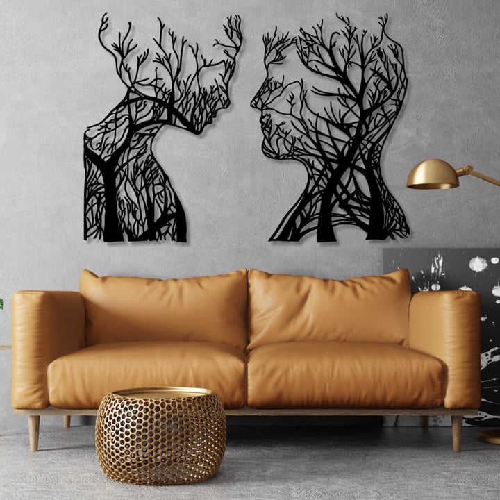 Openwork painting, 3D wall decoration, 3D painting "Tree Heads" 95x67cm Black