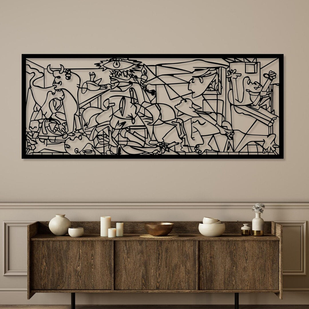 Durchbrochenes Gemälde, 3D Wanddekoration, 3D Gemälde "Guernica von Pablo Picasso" 120x48cm Schwarz