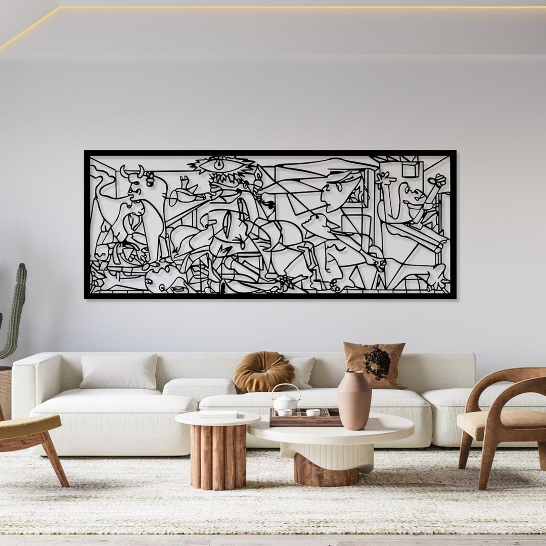 Tableau ajouré, décoration murale 3D, tableau 3D "Guernica de Pablo Picasso" 100x40cm Noir